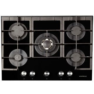 Picture of NordMende 70cm 5 x Burner Gas Hob 1 x Wok Burner Cast Iron Pan Supports Black Glass