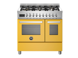 Picture of Bertazzoni Professional 90cm Range Cooker Twin Oven Dual Fuel Gloss Yellow